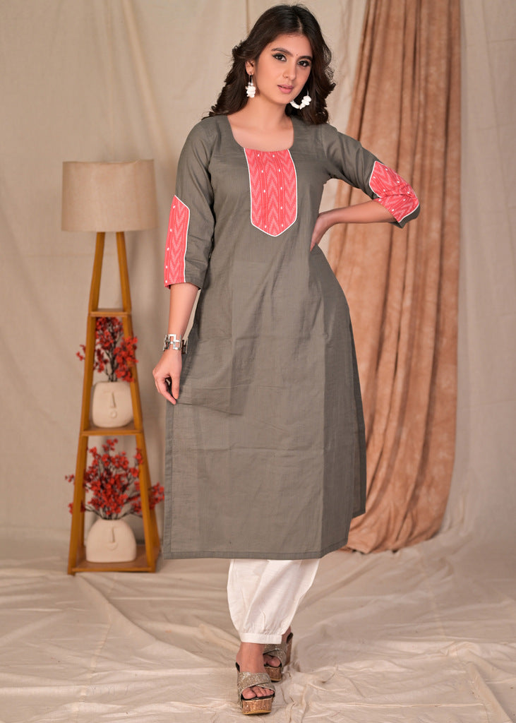Buy Fashion Queue Straight Long Kurti Grey Kurti/Kurta 3/4 Sleeves And  Round Neck Casual Wear Formal Wear Traditional Wear For Girls And Women All  Sizes Small:Meidum:Large:Extra Large at Amazon.in